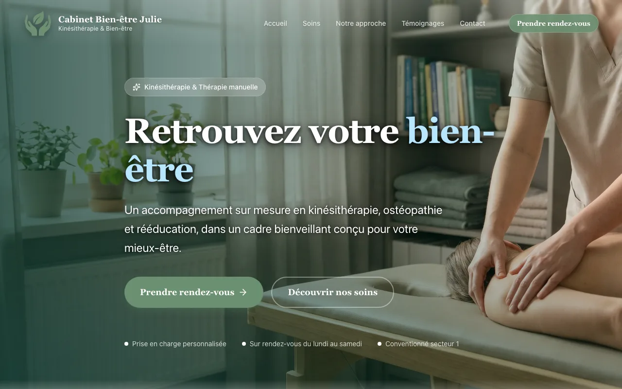 Aperçu du site Cabinet Bien-être Julie — Kiné & bien-être